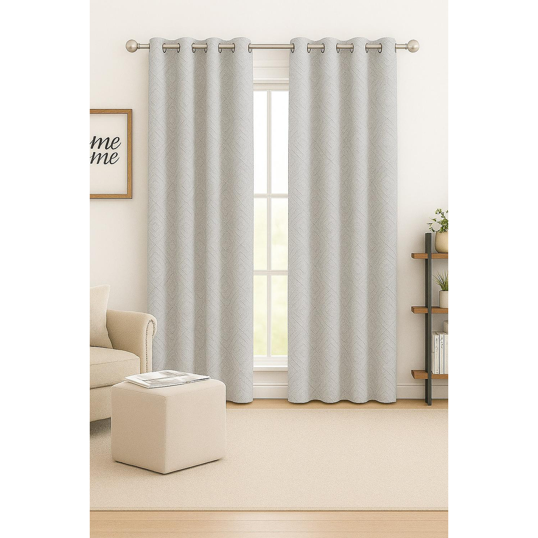 Cortina Blackout Tela Diseño 135x225 – 2 Paños Geometrica Gris 1