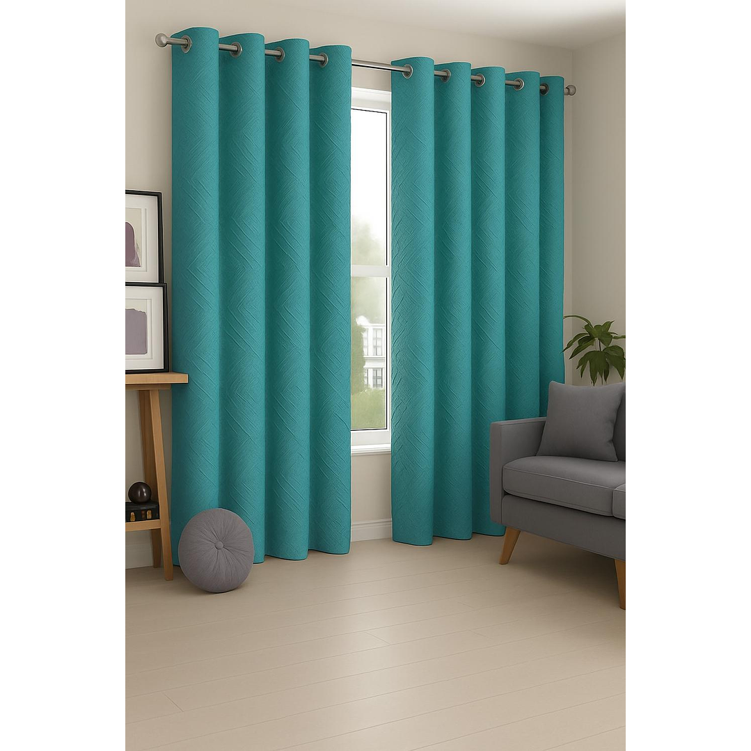 Cortina Blackout Tela Diseño 135x225 – 2 Paños Geometrica Turquesa 3