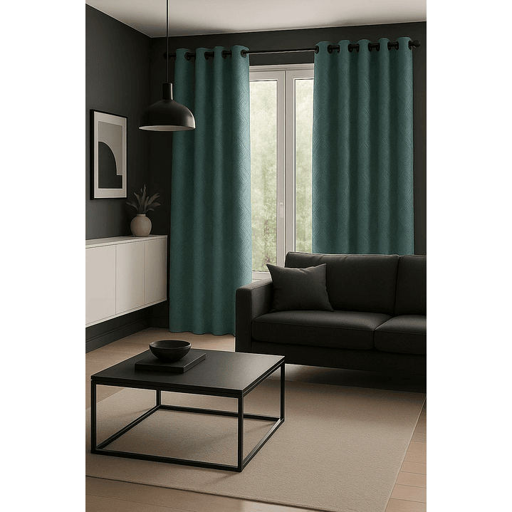 Cortina Blackout Tela Diseño 135x225 – 2 Paños Geometrica Turquesa 5