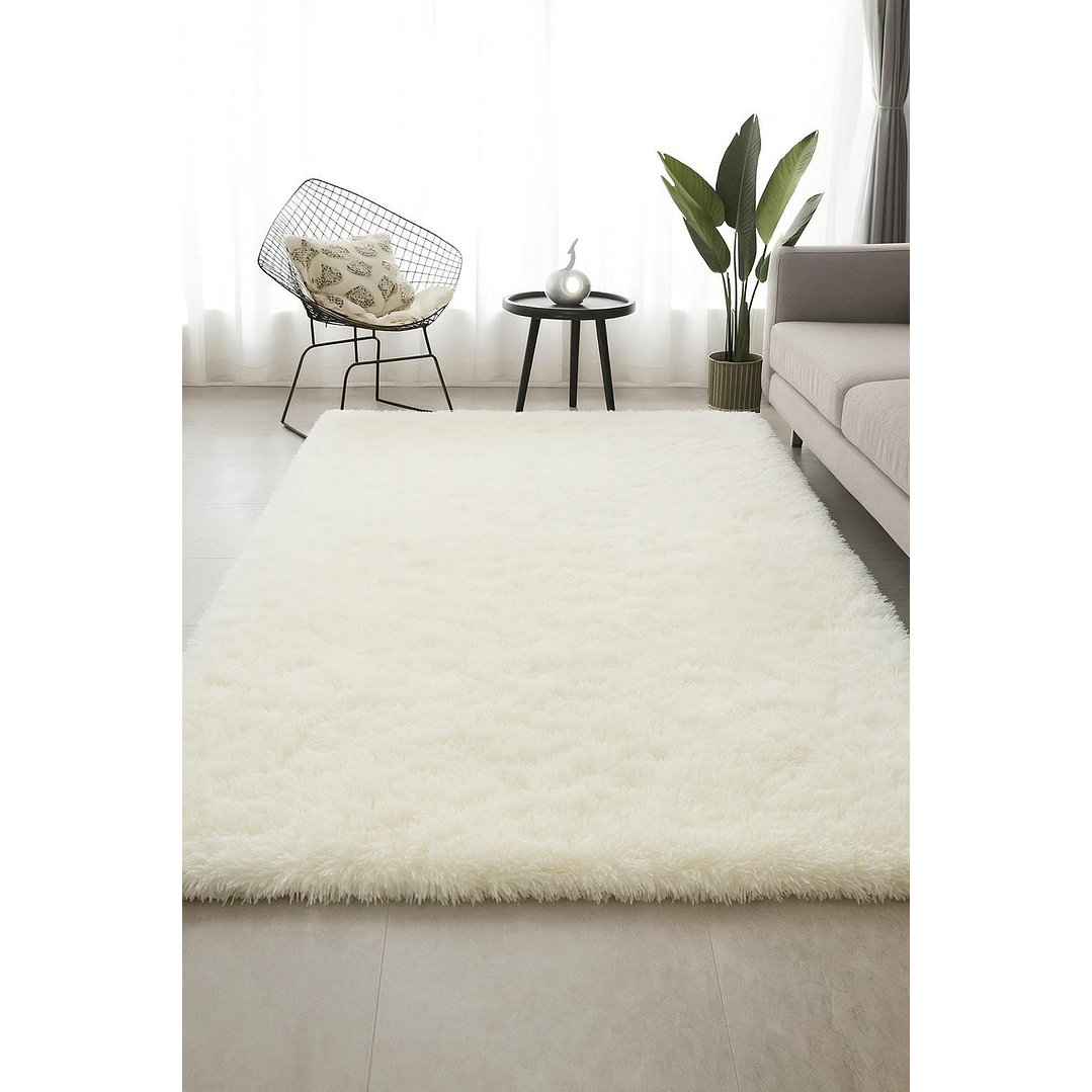 Alfombra Peluda Shaggy Crema 200x220 1