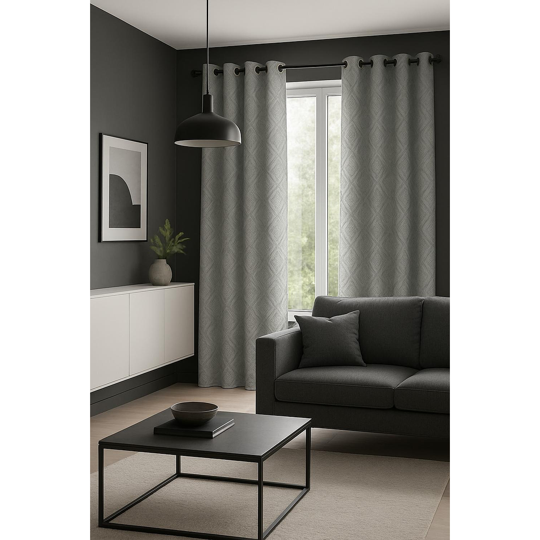 Cortina Blackout Tela Diseño 135x225 – 1 Paño Geometrica Gris 5