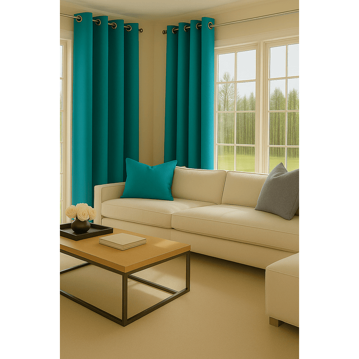 Cortinas Blackout Tela Delgada 140x225 – Pack 2 paños Turquesa 3