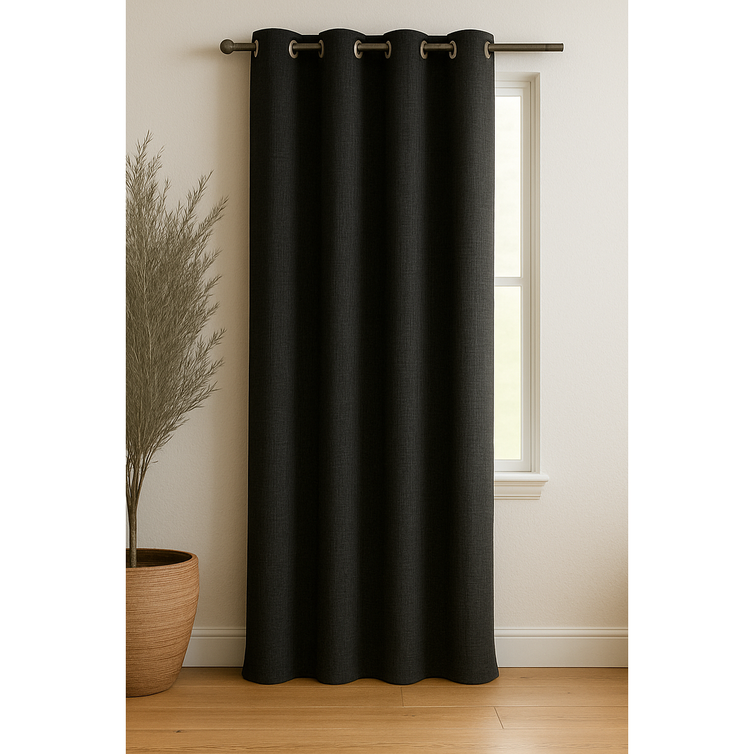 Cortina Blackout Tela Tipo Lino Gruesa 140x225 – 1 Paño Negro 1
