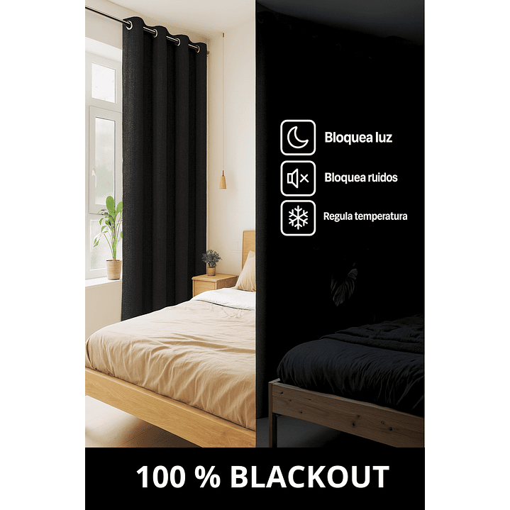 Cortina Blackout Tela Tipo Lino Gruesa 140x225 – 1 Paño Negro 2