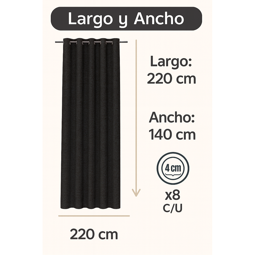 Cortina Blackout Tela Tipo Lino Gruesa 140x225 – 1 Paño Negro 3