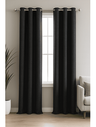 Cortina Blackout Tela Tipo Lino Gruesa 140x225 – Pack  2 Paños Negro