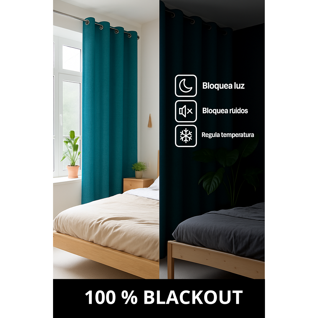 Cortina Blackout Tela Tipo Lino Gruesa 140x225 – 1 Paño Turquesa 2