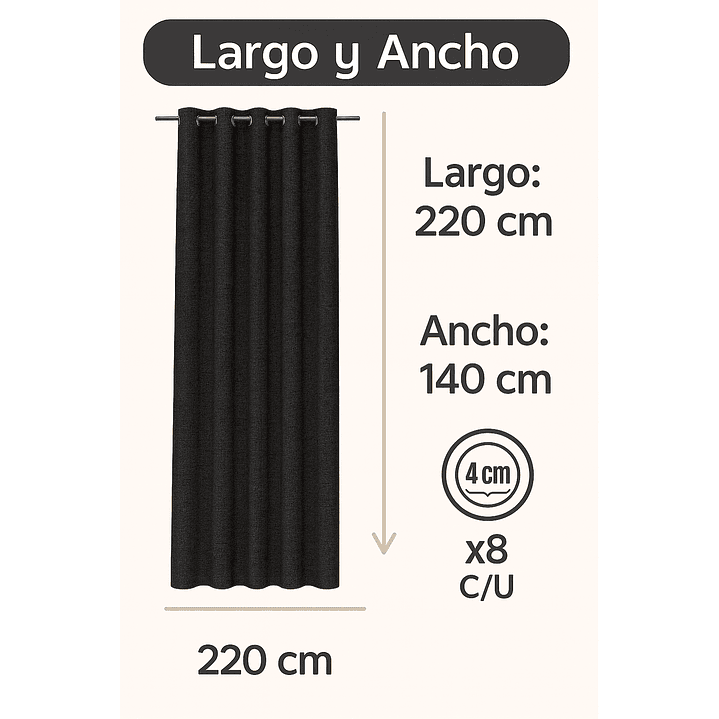 Cortina Blackout Tela Tipo Lino Gruesa 140x225 – Pack  2 Paños Negro 3