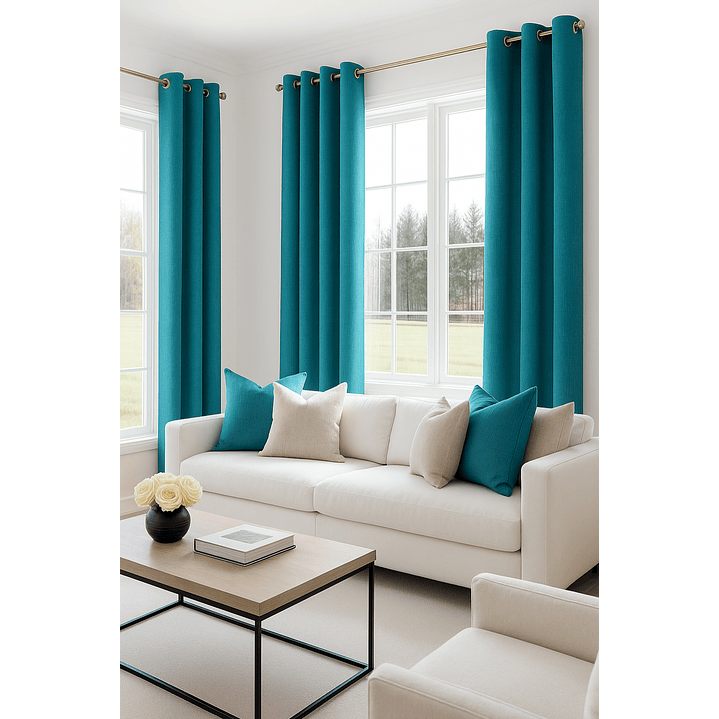 Cortina Blackout Tela Tipo Lino Gruesa 140x225 – Pack  2 Paños Turquesa 5