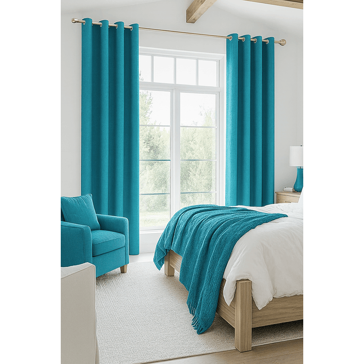 Cortina Blackout Tela Tipo Lino Gruesa 140x225 – Pack  2 Paños Turquesa 6