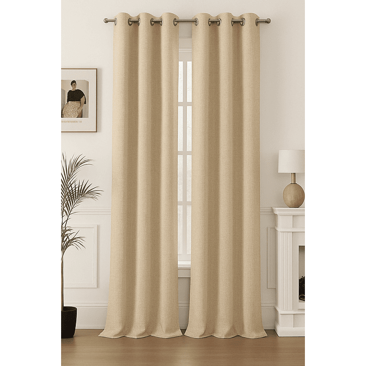 Cortina Blackout Tela Tipo Lino Gruesa 140x225 – Pack  2 Paños Taupe 1