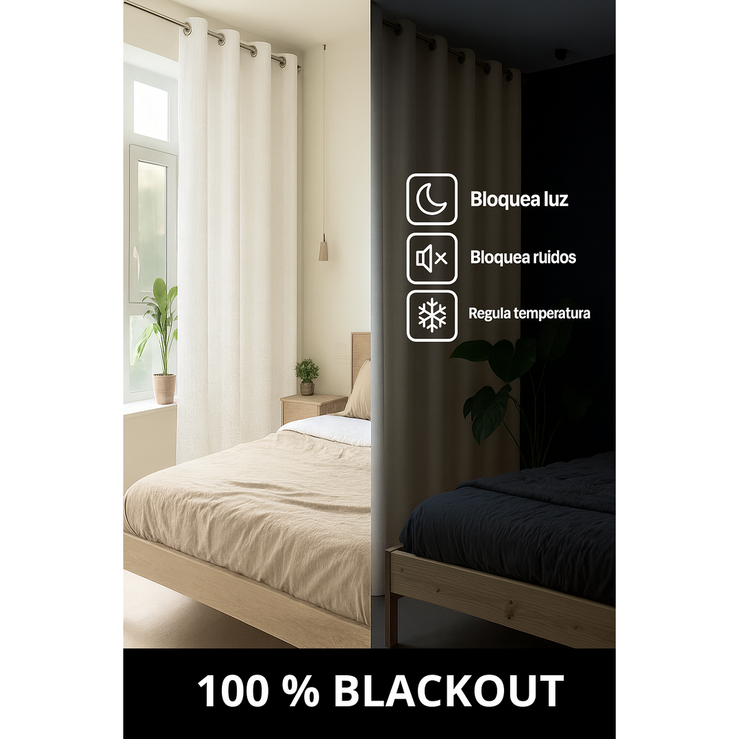 Cortina Blackout Tela Tipo Lino Gruesa 140x225 – Pack  2 Paños Blanco 2