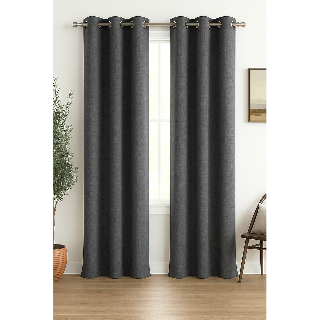 Pack 2 Cortina Blackout Lino 140x220cm Gris Oscuro 1