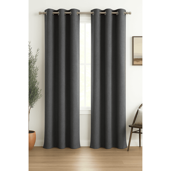 Pack 2 Cortina Blackout Lino 140x220cm Gris Oscuro 1