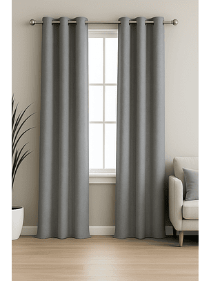 Cortina Blackout Tela Tipo Lino Gruesa 140x225 – Pack  2 Paños Gris Claro