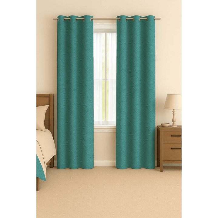 Cortina Blackout Tela Diseño 135x225 – 2 Paños Geometrica Turquesa 1