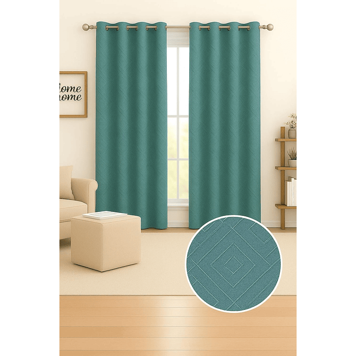 Cortina Blackout Tela Diseño 135x225 – 2 Paños Geometrica Turquesa 4