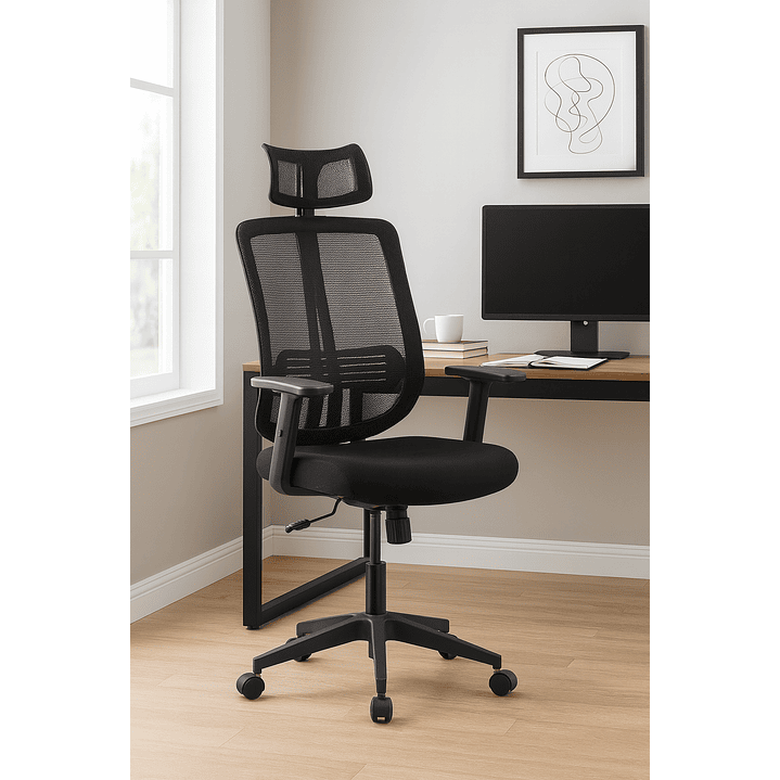 Silla de Oficina para Escritorio con Apoyacabeza Brazo Regulable Negra 1