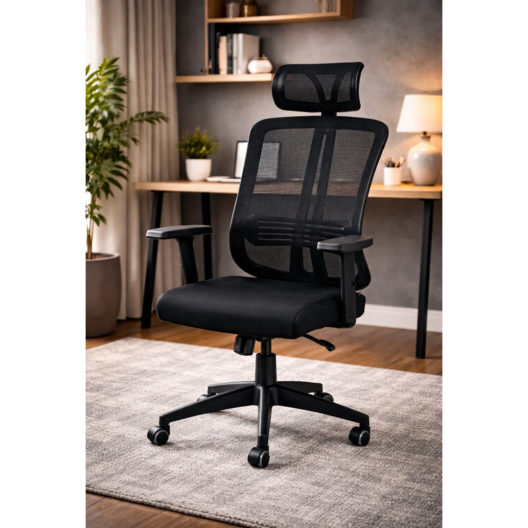 Silla de Oficina para Escritorio con Apoyacabeza Brazo Regulable Negra 2
