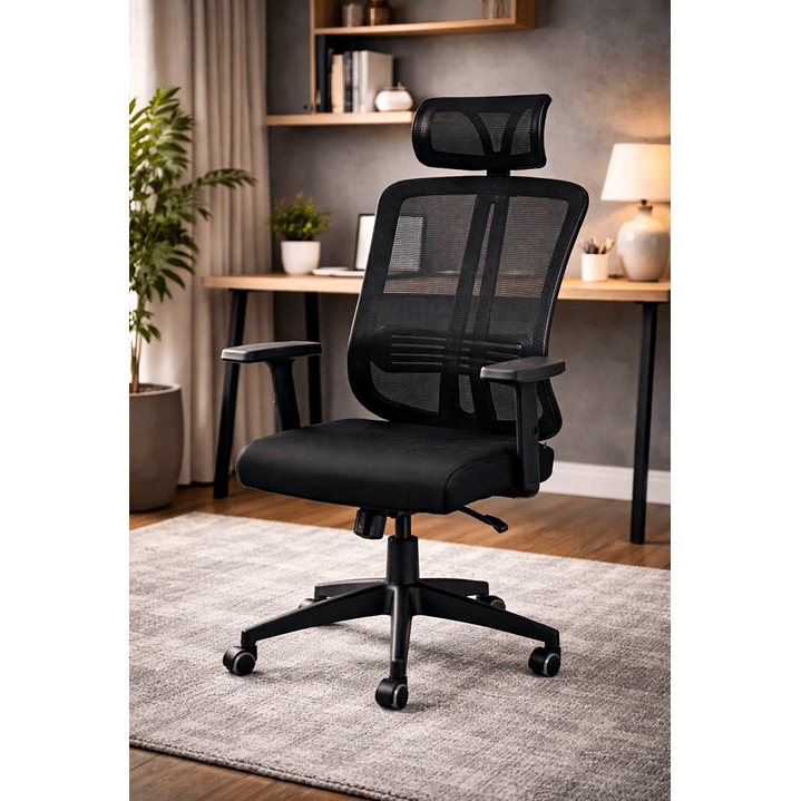 Silla de Oficina para Escritorio con Apoyacabeza Brazo Regulable Negra 2
