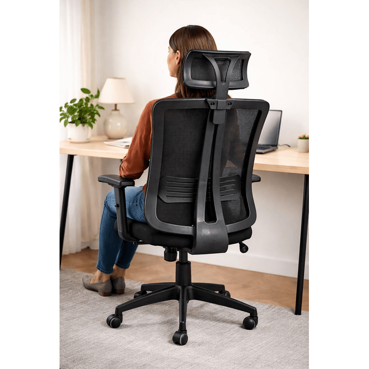 Silla de Oficina para Escritorio con Apoyacabeza Brazo Regulable Negra 3