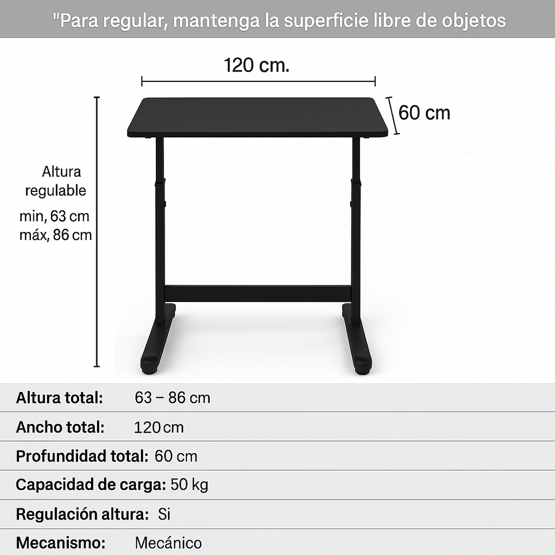 Escritorio Funcional Altura Ajustable 120x60x63-86cm Negro 3