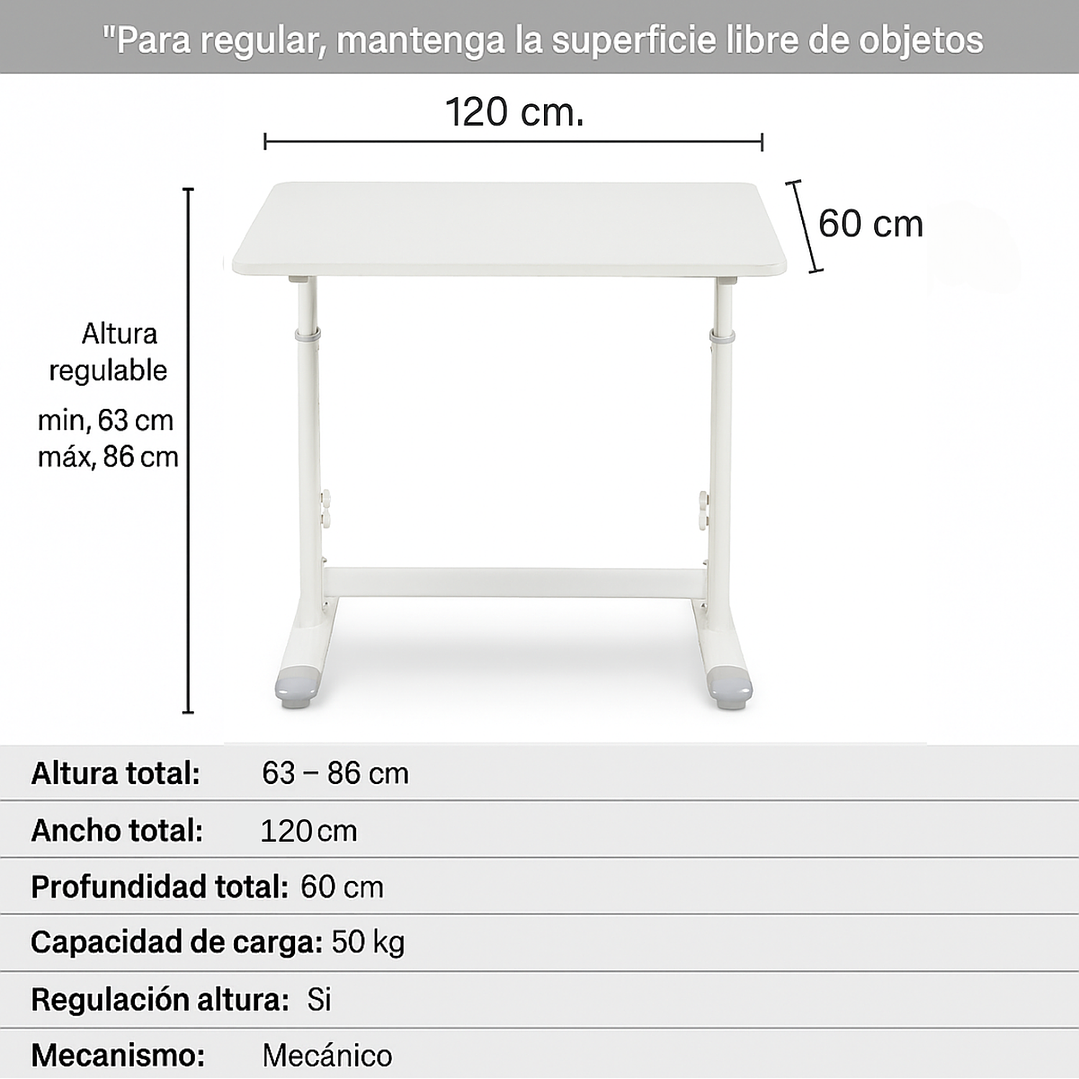 Escritorio Funcional Altura Ajustable 120x60x63-86cm Blanco 3