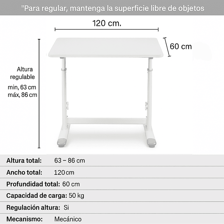 Escritorio Funcional Altura Ajustable 120x60x63-86cm Blanco 3