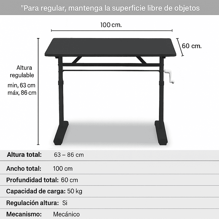 Escritorio Funcional Altura Ajustable 100x60x63-86cm Negro 3