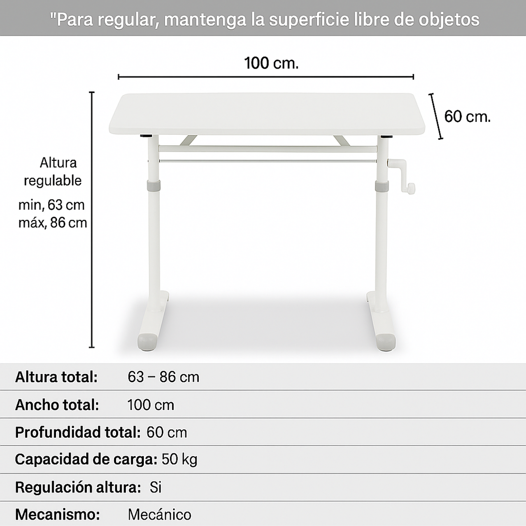 Escritorio Funcional Altura Ajustable 100x60x63-86cm Blanco 3