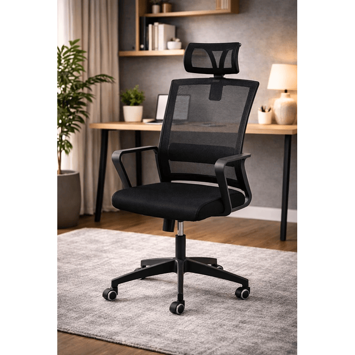 Silla de Oficina para Escritorio Mesh con Apoyacabeza Negra 2