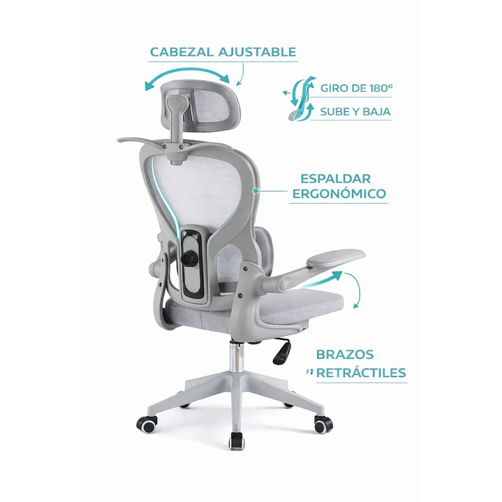 Silla Ergonomica de Oficina para Escritorio Gris 3