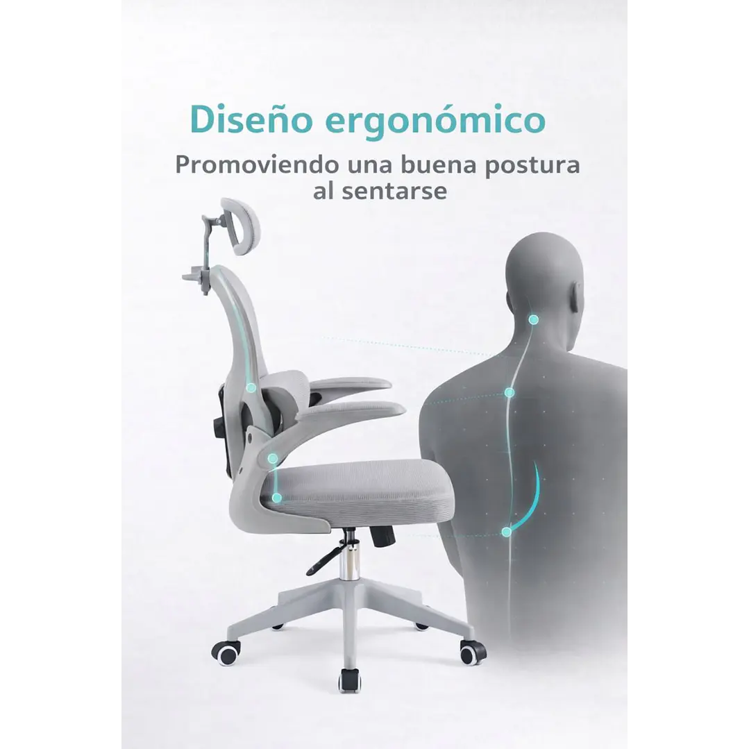 Silla Ergonomica de Oficina para Escritorio Gris 4