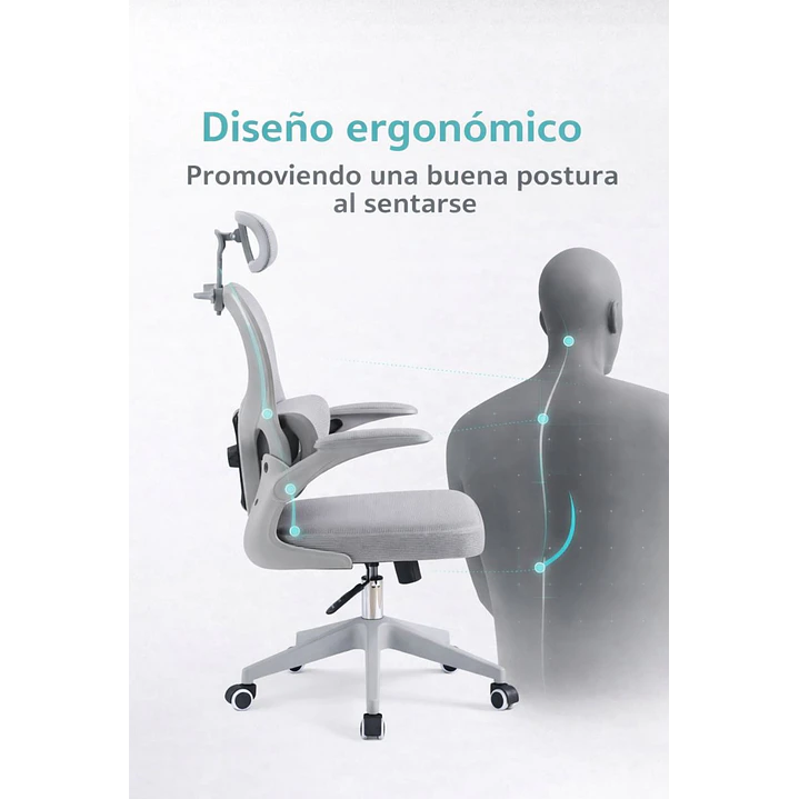 Silla Ergonomica de Oficina para Escritorio Gris 4