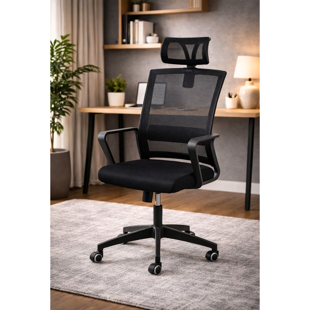 Silla de Oficina para Escritorio Mesh con Apoyacabeza Negra 2