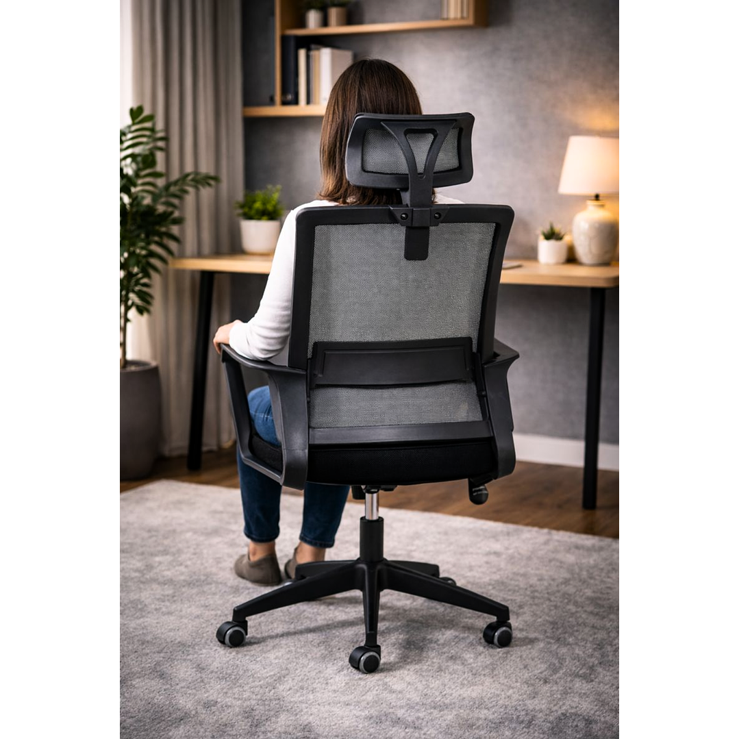 Silla de Oficina para Escritorio Mesh con Apoyacabeza Negra 3