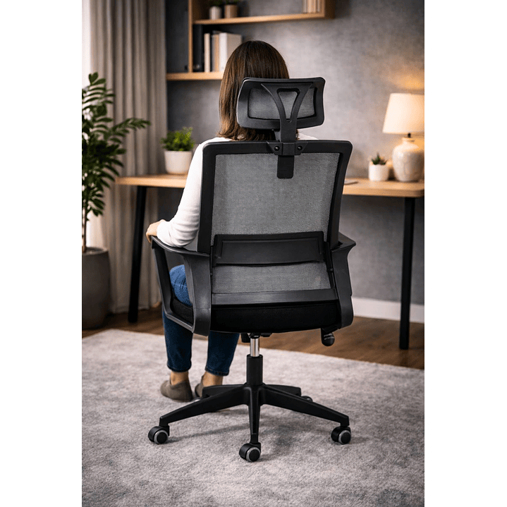Silla de Oficina para Escritorio Mesh con Apoyacabeza Negra 3