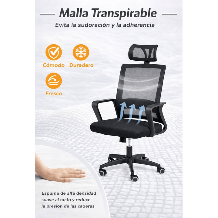 Silla de Oficina para Escritorio Mesh con Apoyacabeza Negra 4