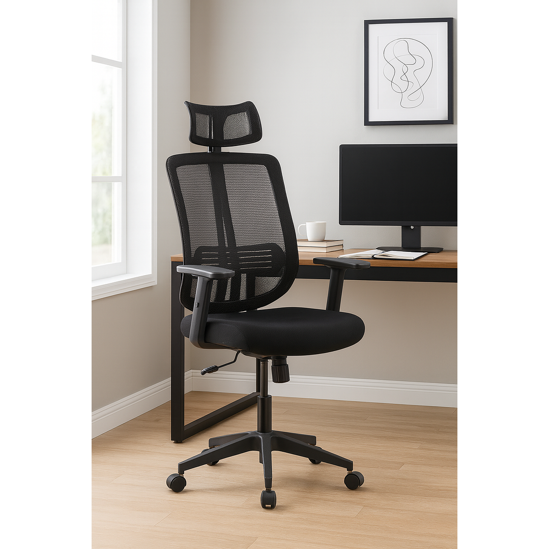 Silla de Oficina para Escritorio con Apoyacabeza Brazo Regulable Negra 1