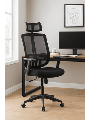 Silla de Oficina para Escritorio con Apoyacabeza Brazo Regulable Negra