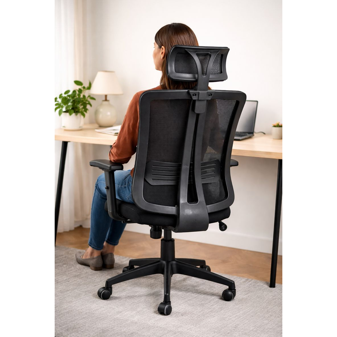 Silla de Oficina para Escritorio con Apoyacabeza Brazo Regulable Negra 3