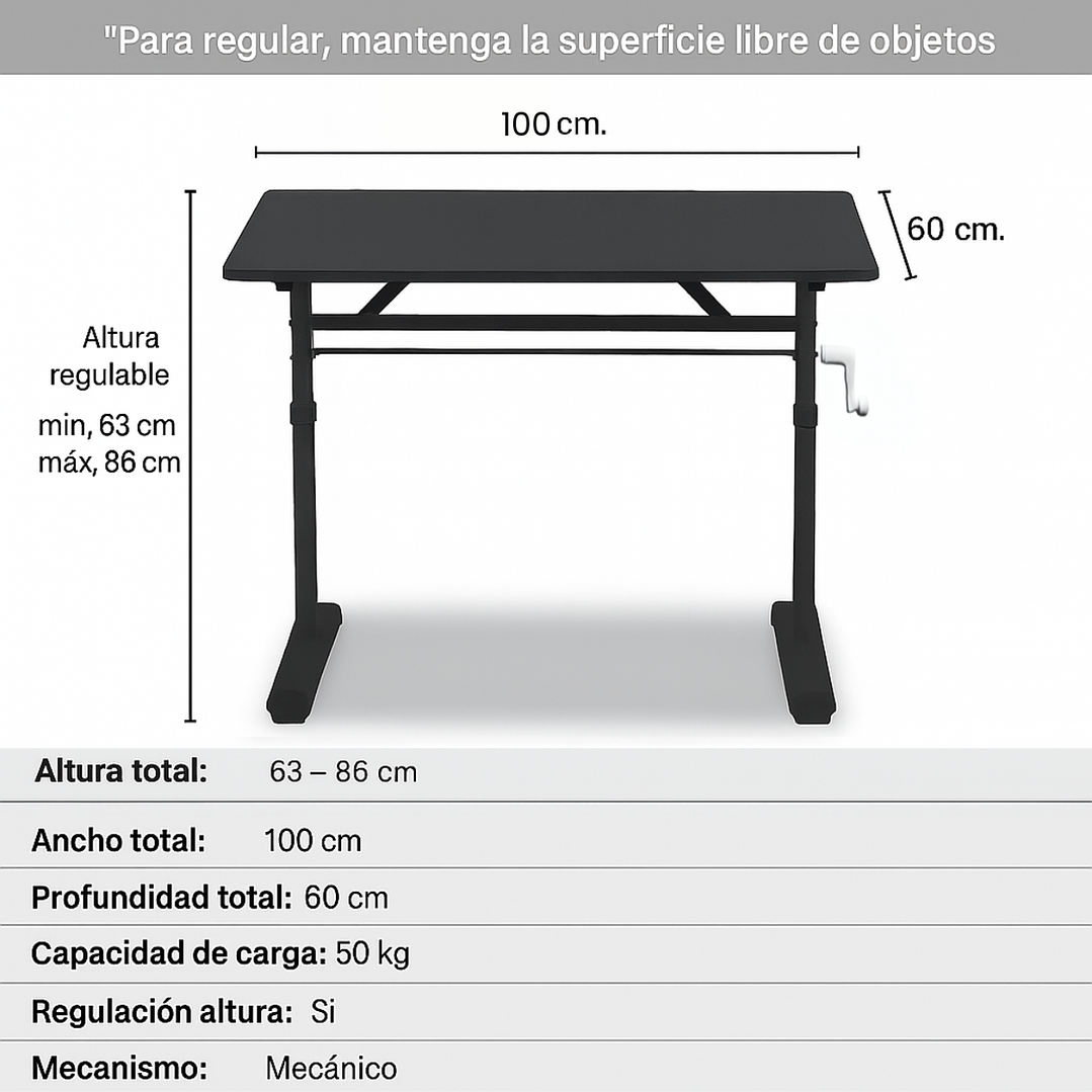 Escritorio Funcional Altura Ajustable 100x60x63-86cm Negro 3