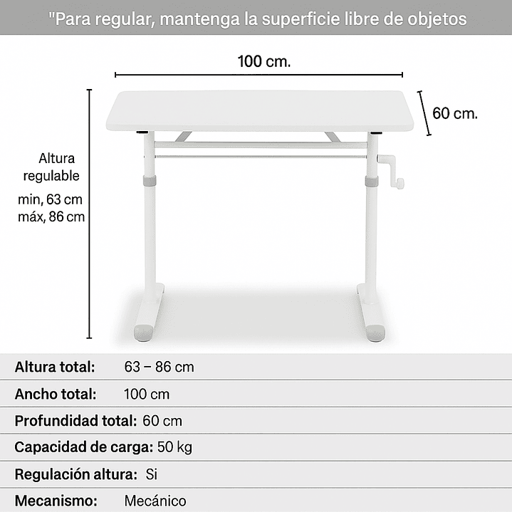 Escritorio Funcional Altura Ajustable 100x60x63-86cm Blanco 3