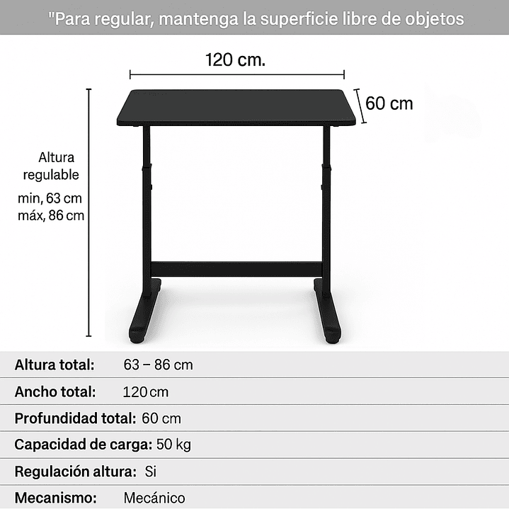 Escritorio Funcional Altura Ajustable 120x60x63-86cm Negro 3