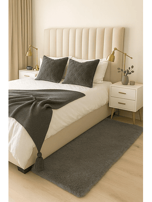 Alfombra Bajada De Cama Timmy Peluda Color Gris 55x145