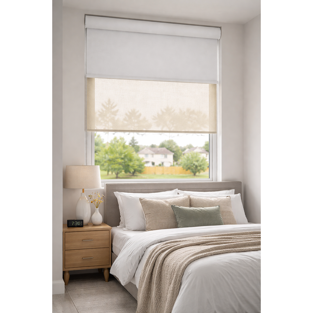 Cortina Roller Doble Blackout / Sunscreen Color Crudo 1