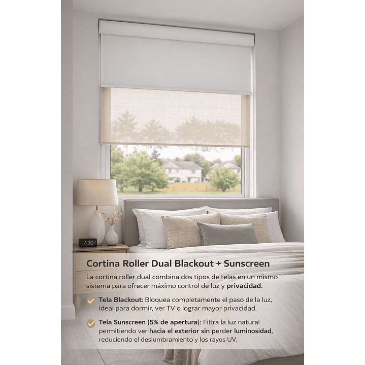 Cortina Roller Doble Blackout / Sunscreen Color Crudo 3