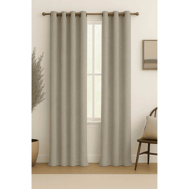 Cortina Blackout Tela Tipo Lino Gruesa 140x225 – Pack  2 Paños Beige 1