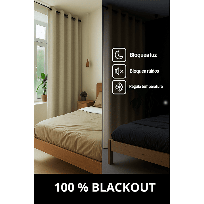 Cortina Blackout Tela Tipo Lino Gruesa 140x225 – Pack  2 Paños Beige 2