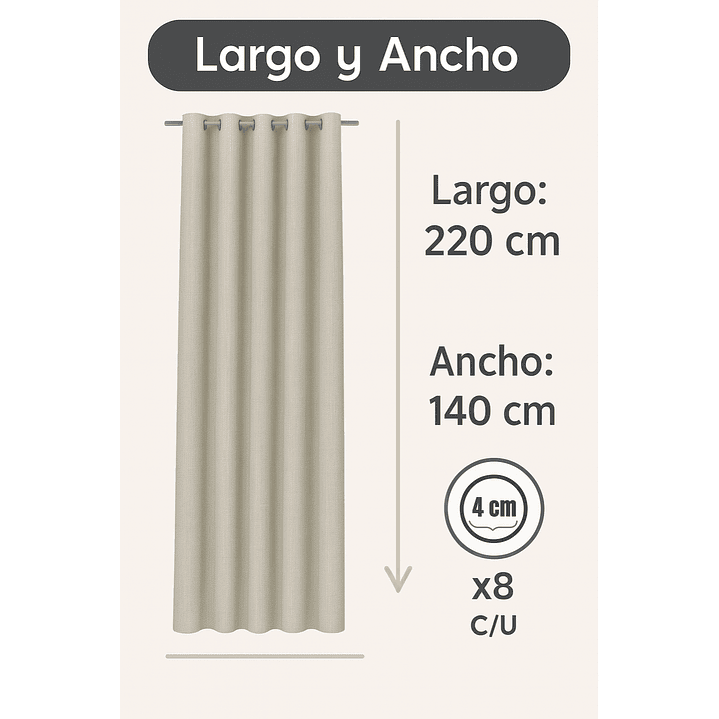Cortina Blackout Tela Tipo Lino Gruesa 140x225 – 1 Paño Beige 3